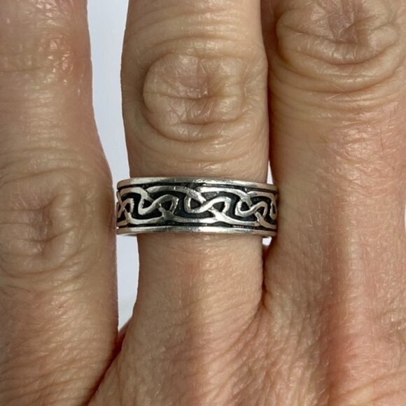Sterling Silver 925 Oxidized 6mm Endless Celtic Knot Infinity Band Ring Sz 5.75 - Picture 1 of 16